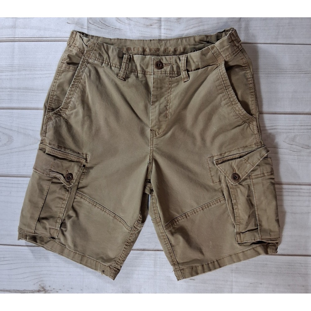 American Eagle Flex Classic Cargo Shorts Mens Size 32 Khaki Tan Stretch Casual